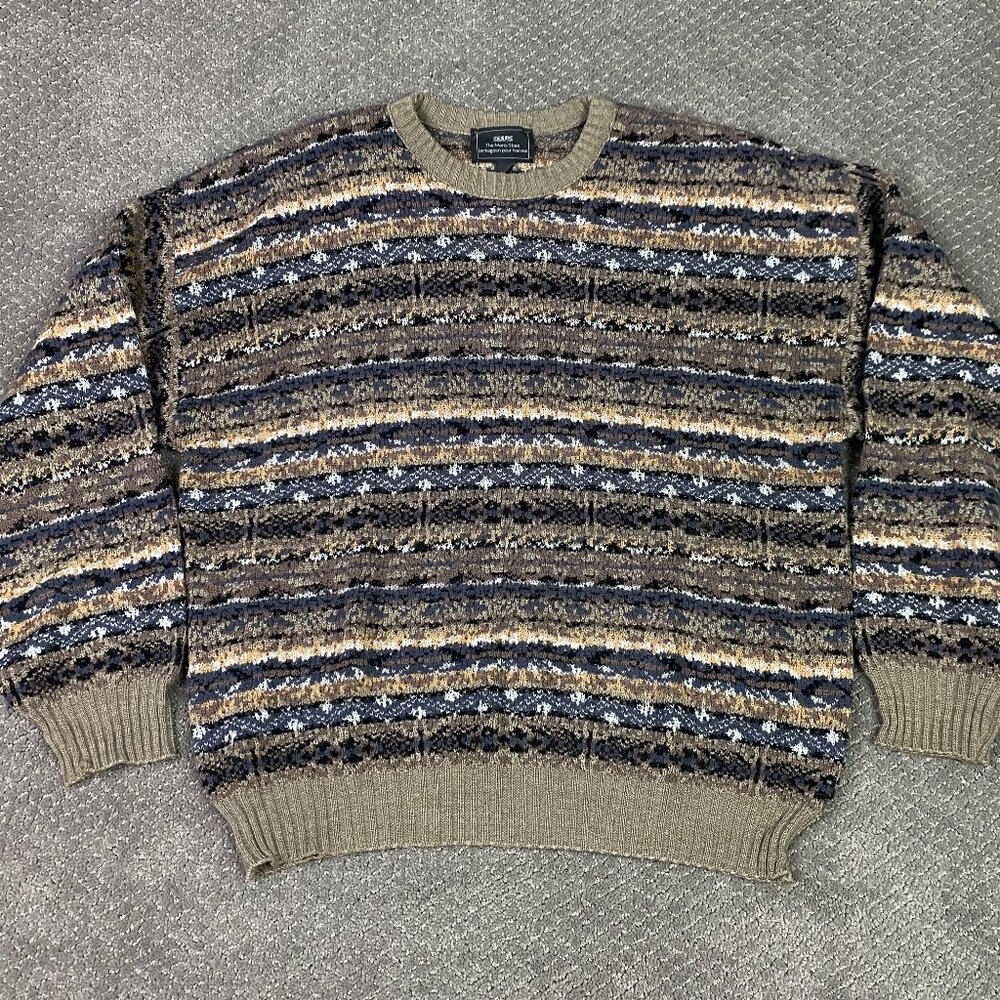 Vintage Sears Fair Isle Sweater Men's Large Brown Gray Acrylic Crewneck